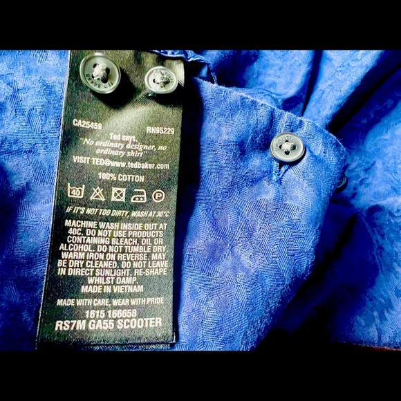 Ted Baker Endurance Watery Blue Design, Sz 15.5 Contrasting Geometric Flip Cuff! - Picture 5 of 5